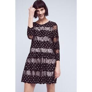 NEW Anthropologie Kit Lace Mini Dress By Zero To Sky Size 4 B&W Dot Striped